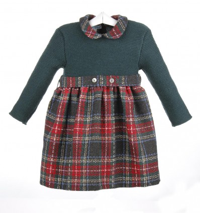 Vestido infantil de niña con el cuerpo de lana y la falda de cuadros escoceses