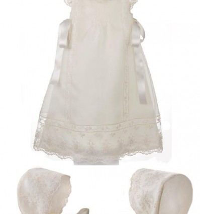 Faldón y capota para bebé de organza de seda y encaje de tul para bautizo y ceremonia