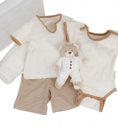 Maletin de regalo para bebés y recién nacidos de algodón orgánico de verano con pijama,body,mantita y osito