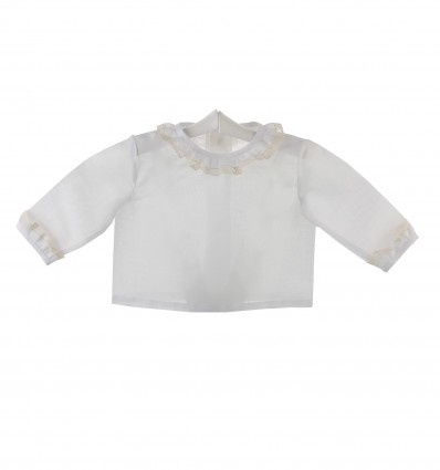 Camisa de ceremonia y bautizo para bebé con volante de encaje de Valencienne y batista