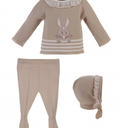 Conjunto para bebé de jersey con conejito,polaina y capota