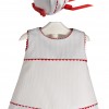 Conjunto de vestido y capota para bebé y niña de piqué de rayas y piculina roja