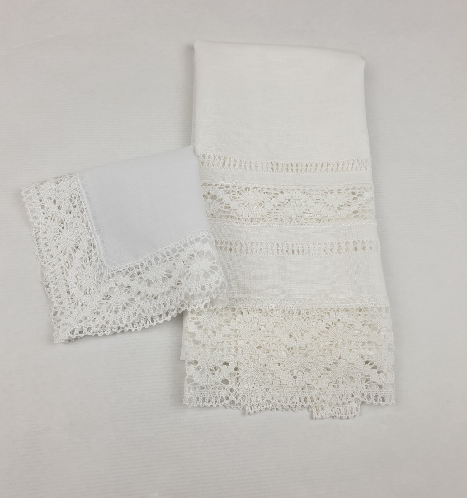 Christening pack, towel and diamond handkerchief